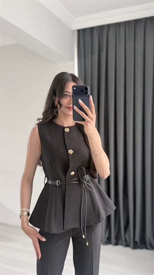 Boby Siyah Kemerli Premium Pantalon Yelek Takım