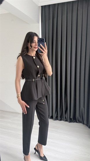 Boby Siyah Kemerli Premium Pantalon Yelek Takım