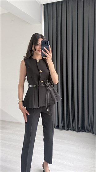 Boby Siyah Kemerli Premium Pantalon Yelek Takım
