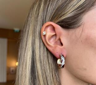 Bordo Gold Halka Zirkon Taşlı 14K Kaplamalı Küpe