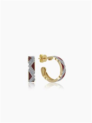 Bordo Gold Halka Zirkon Taşlı 14K Kaplamalı Küpe