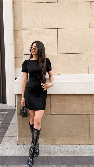 Frida Karpuz Kol Elbise Siyah