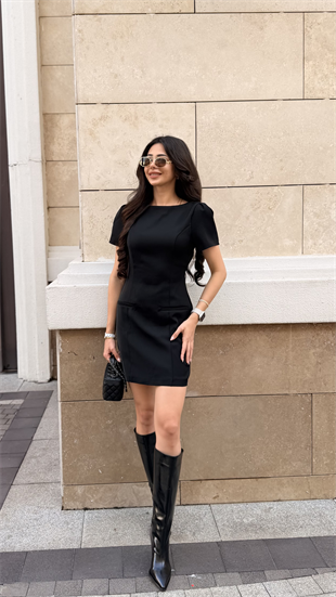 Frida Karpuz Kol Elbise Siyah