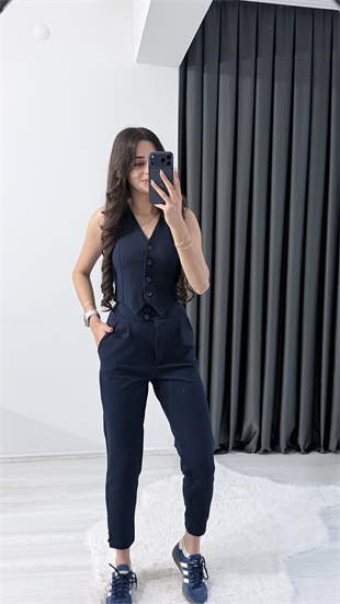 Bronde Likralı Pantalon Ve Yelek Lacivert Takım
