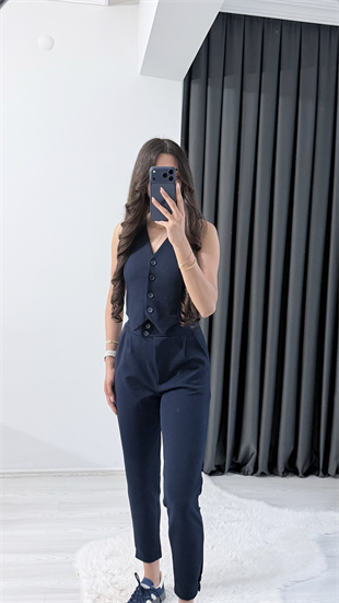 Bronde Likralı Pantalon Ve Yelek Lacivert Takım