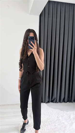 Bronde Likralı Pantalon Ve Yelek Siyah Takım