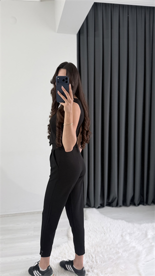 Bronde Likralı Pantalon Ve Yelek Siyah Takım
