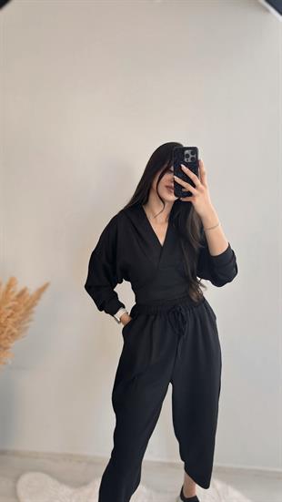 Brunella V yaka Modal Kumaş Siyah Takım