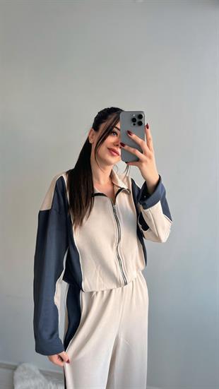 Butte Bej Lacivert Biyeli Oys Eşofman Takımı