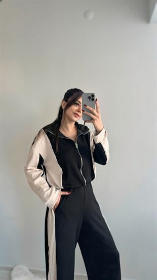 Butte Siyah Bej Biyeli Oys Eşofman Takımı