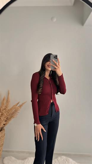 Cali Polo Yaka Tam Boy Düğmeli Elit Triko Bordo