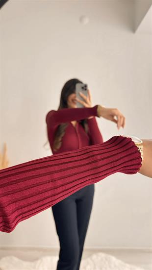 Cali Polo Yaka Tam Boy Düğmeli Elit Triko Bordo