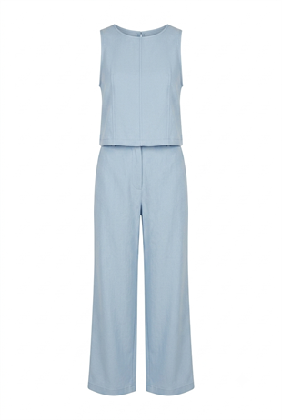 Rute Tensel Kumaş Denim Mavi Pantalon Ve Bluz Takım 