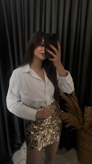 Christmas Marka Model Likralı Mini Payet Etek Gold