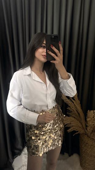 Christmas Marka Model Likralı Mini Payet Etek Gold