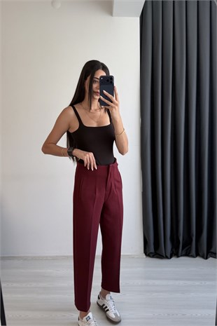 Clash Zra Krep Kumaş Pensli Flatolu Pantolon Bordo