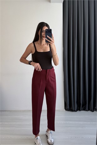 Clash Zra Krep Kumaş Pensli Flatolu Pantolon Bordo