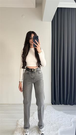 Cowe Kemerli Yüksek Bel Jean Füme 
