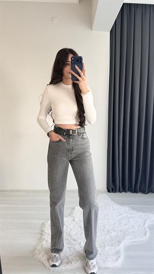 Cowe Kemerli Yüksek Bel Jean Füme 