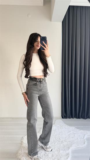 Cowe Kemerli Yüksek Bel Jean Füme 