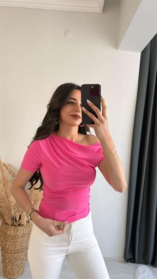 Desso Yanı Bügülü Bluz Sandy Kumaş Pembe