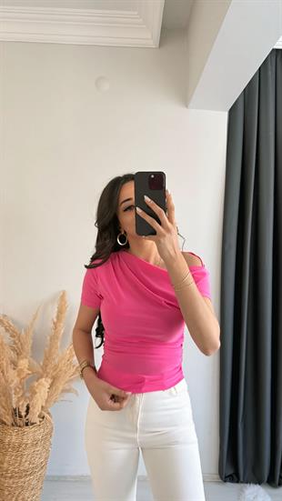 Desso Yanı Bügülü Bluz Sandy Kumaş Pembe