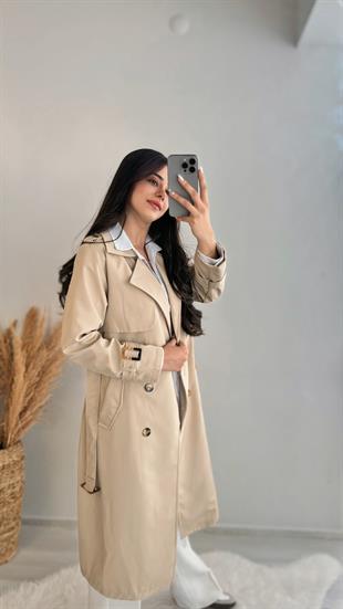 Diana Premium Seri Özel Kumaş Bej Bymen  Trençkot