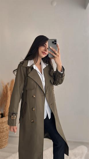 Diana Premium Seri Özel Kumaş Haki Bymen  Trençkot