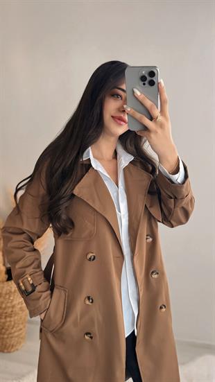 Diana Premium Seri Özel Kumaş Kahve Bymen  Trençkot
