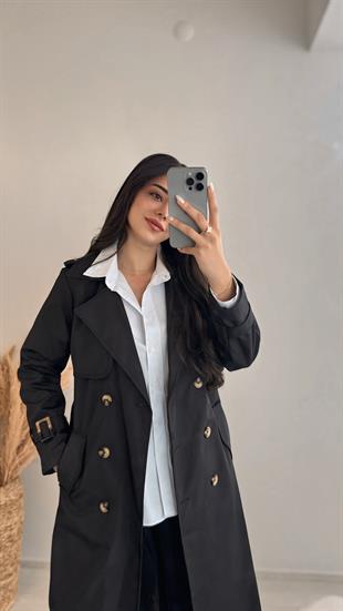 Diana Premium Seri Özel Kumaş Siyah Bymen  Trençkot