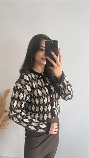 Dore Küçük Baklava Hırka Siyah Kahve Renkli