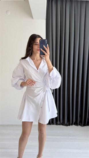 Fallow Beyaz Bağlamalı Poplin Tasarım Elbise