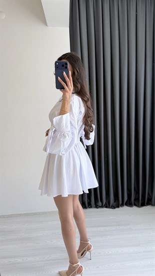 Fallow Beyaz Bağlamalı Poplin Tasarım Elbise
