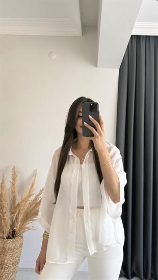 Fiona Lüx Kalite Basic Salaş Tensel Gömlek Beyaz