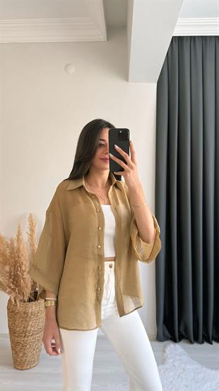 Fiona Lüx Kalite Basic Salaş Tensel Gömlek Olive