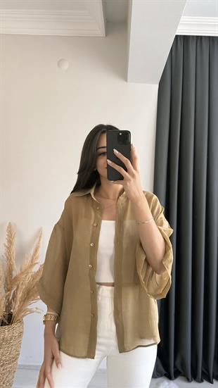 Fiona Lüx Kalite Basic Salaş Tensel Gömlek Olive