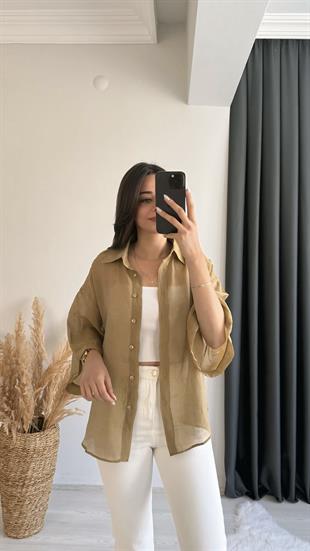 Fiona Lüx Kalite Basic Salaş Tensel Gömlek Olive