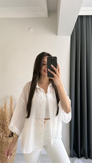 Fiona Lüx Kalite Basic Salaş Tensel Gömlek Beyaz