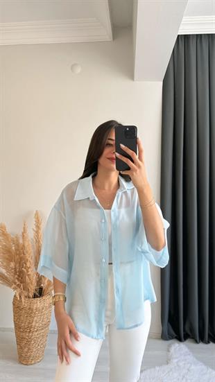 Fiona Lüx Kalite Basic Salaş Tensel Gömlek Mavi