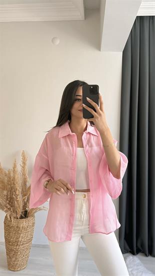 Fiona Lüx Kalite Basic Salaş Tensel Gömlek Pembe