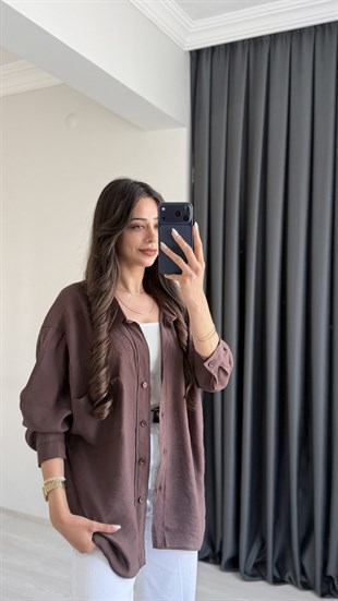 First Lüx Kalite Basic Salaş Tensel Gömlek Kahve