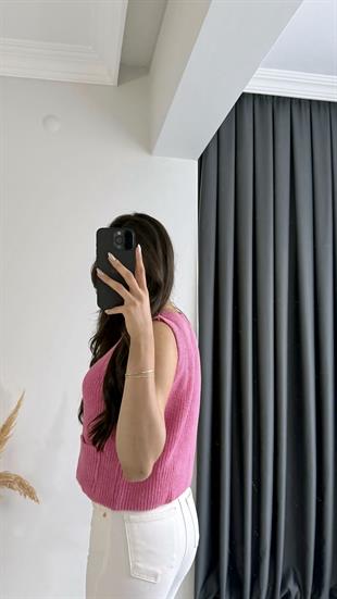 Freja Gold Düğmeli Triko Hırka Pembe
