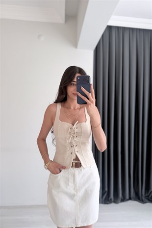 Gloria Kuşgözü Detaylı Bej Bluz 