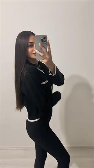 Gold Düğmeli Siyah Beyaz Triko Hırka 