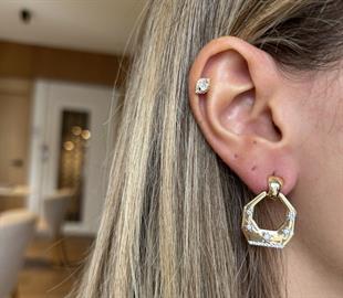 Gold Luna Tasarım Star 14k Kaplamalı Küpe 