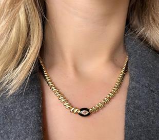 Gold Siyah Tasarım 14K Özel Seri Kolye