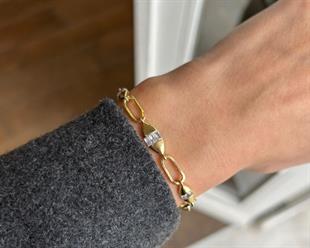 Gold  Tasarım Taşlı 14K Özel Seri Bileklik