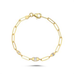 Gold  Tasarım Taşlı 14K Özel Seri Bileklik