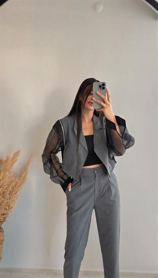 Gretchen Önü Pens Detaylı Antrasit Pantalon