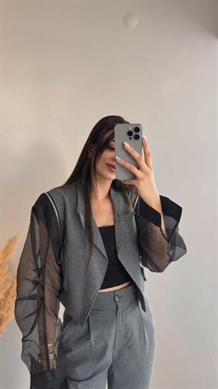 Gretchen Siyah Tül Detaylı Antrasit Ceket